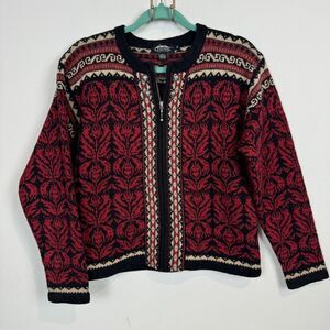 Icelandic Design Full Zip Cardigan Sweater Jacket Wool Red S